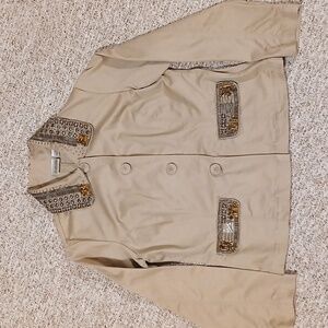 Chico's Jacket Women's Size 1 Beige Embellished Beaded Collar Stylish